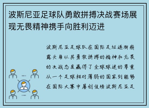 波斯尼亚足球队勇敢拼搏决战赛场展现无畏精神携手向胜利迈进