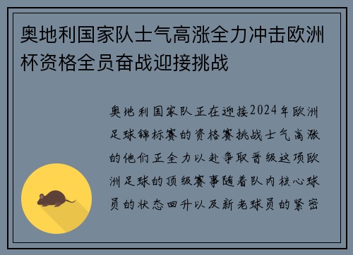 奥地利国家队士气高涨全力冲击欧洲杯资格全员奋战迎接挑战