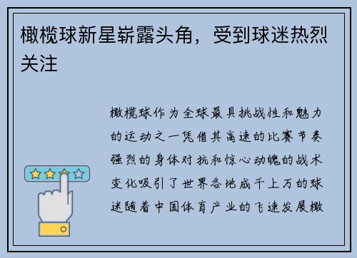 橄榄球新星崭露头角，受到球迷热烈关注