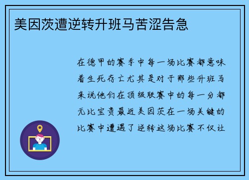 美因茨遭逆转升班马苦涩告急